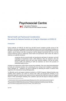 Frontpage IFRC Brief guidance note on caring for volunteers in COVID-19