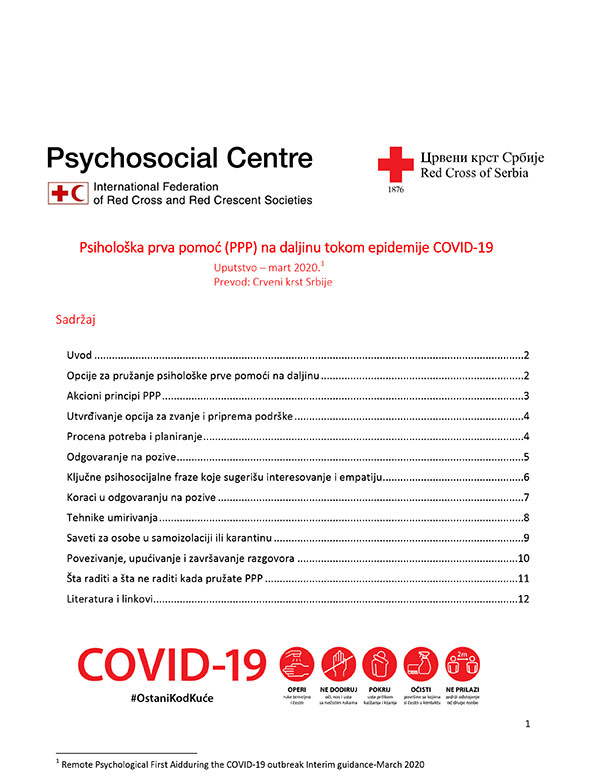 Remote Psychological First-Aid during the COVID-19 outbreak Interim guidance March 2020 Serbian