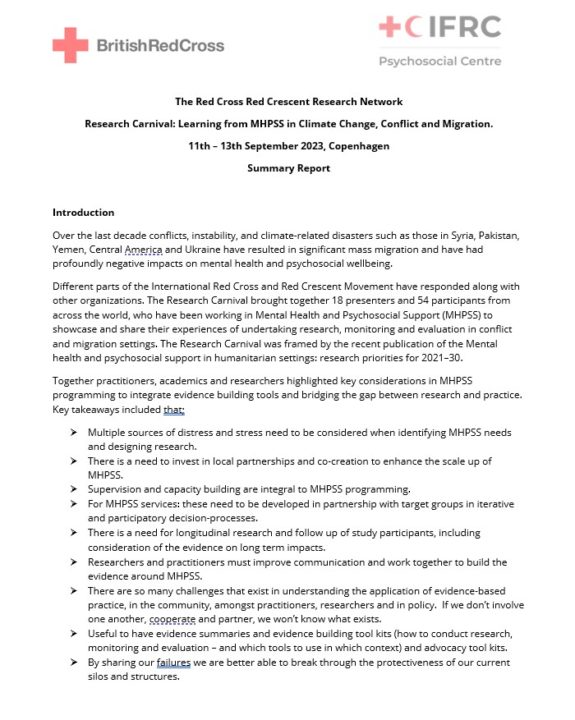 the-red-cross-red-crescent-research-network-research-carnival-learning-from-mhpss-in-climate-change-conflict-and-migration-11th-13th-september-2023-copenhagen-summary-report