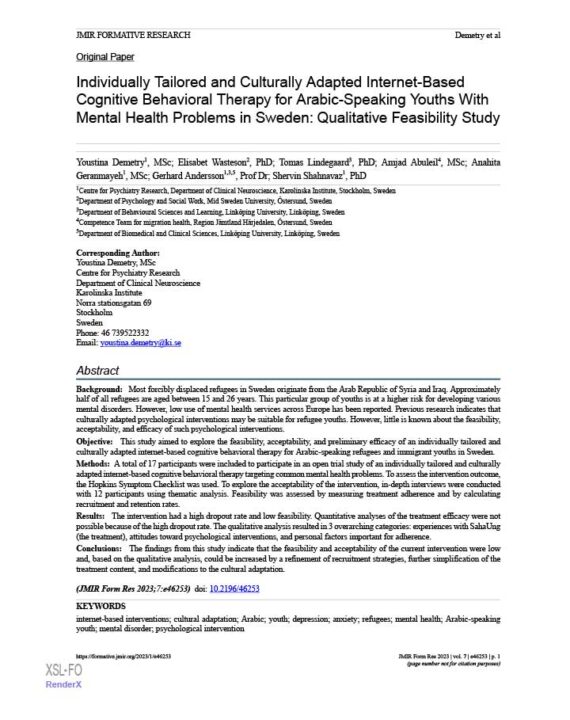 individually-tailored-and-culturally-adapted-internet-based-cognitive-behavioral-therapy-for-arabic-speaking-youths-with-mental-health-problems-in-sweden-qualitative-feasibility-study